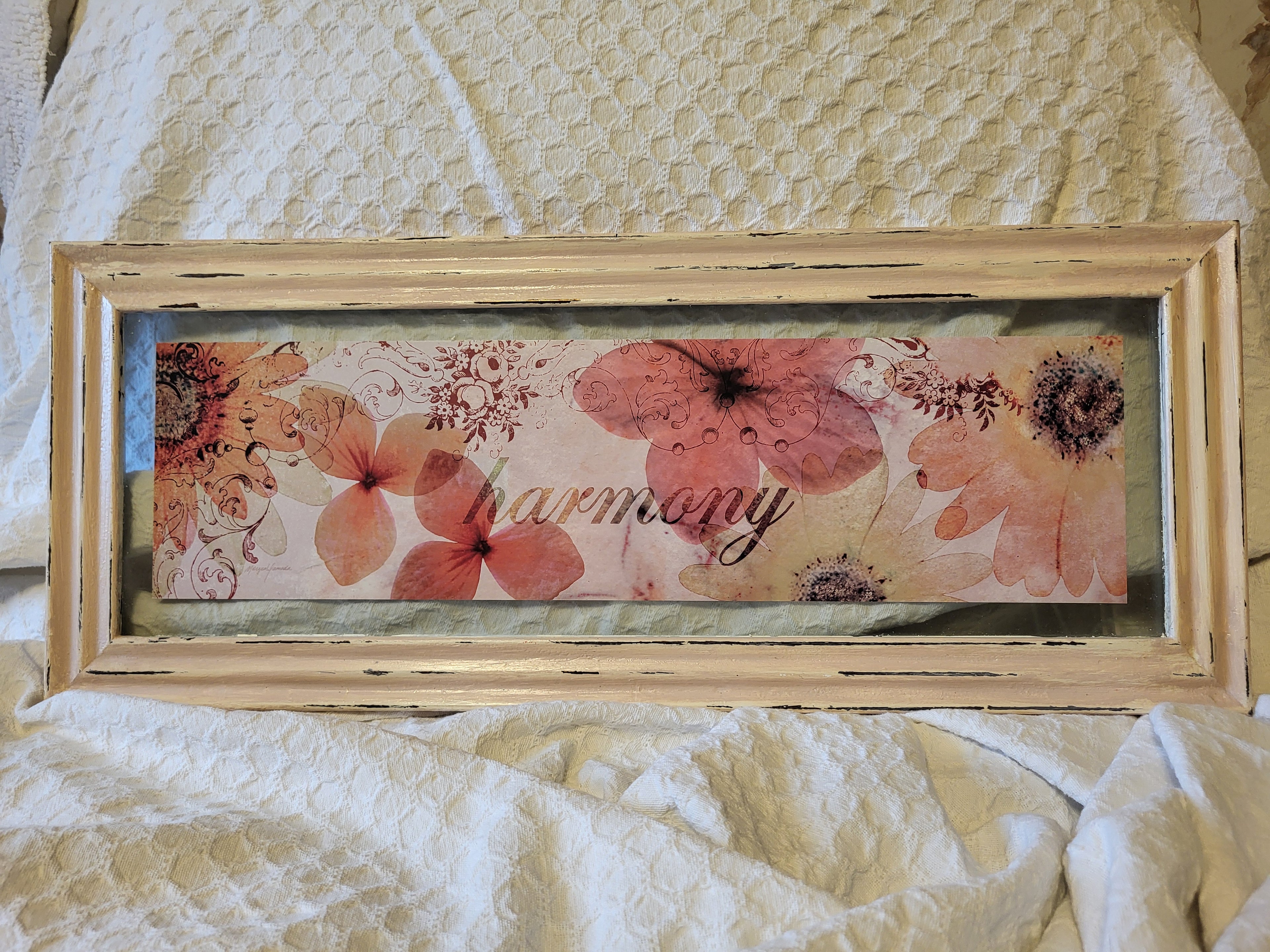 "Harmony" Upcycled Floral Framed Art — Handpainted Frame Home Decor