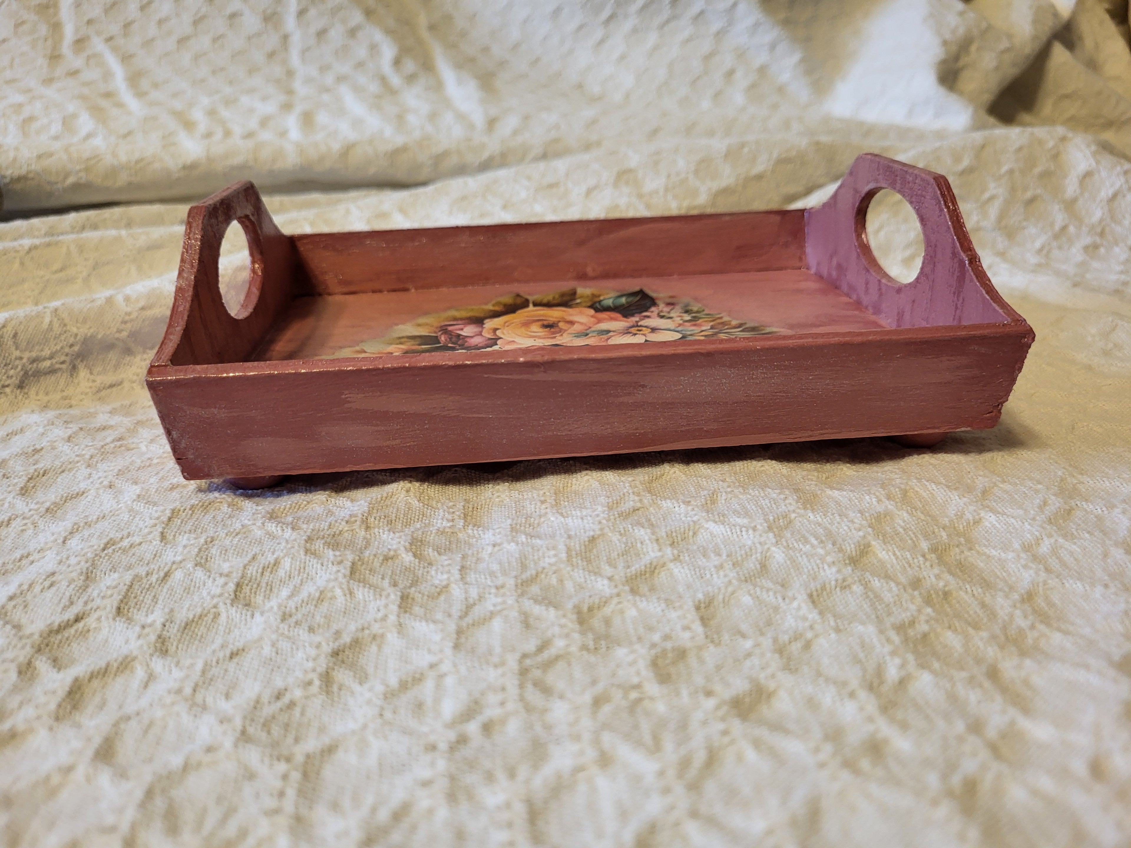 Hand-Painted Wooden Floral Tray – Spring Collection