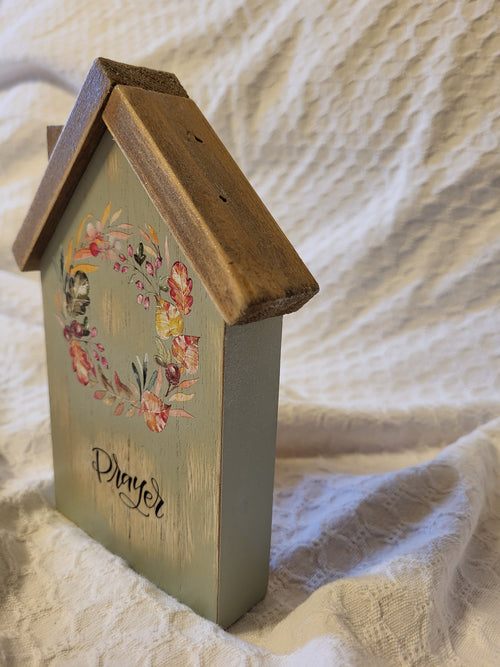A House That Prays – Upcycled Wooden House with Prayer Decal