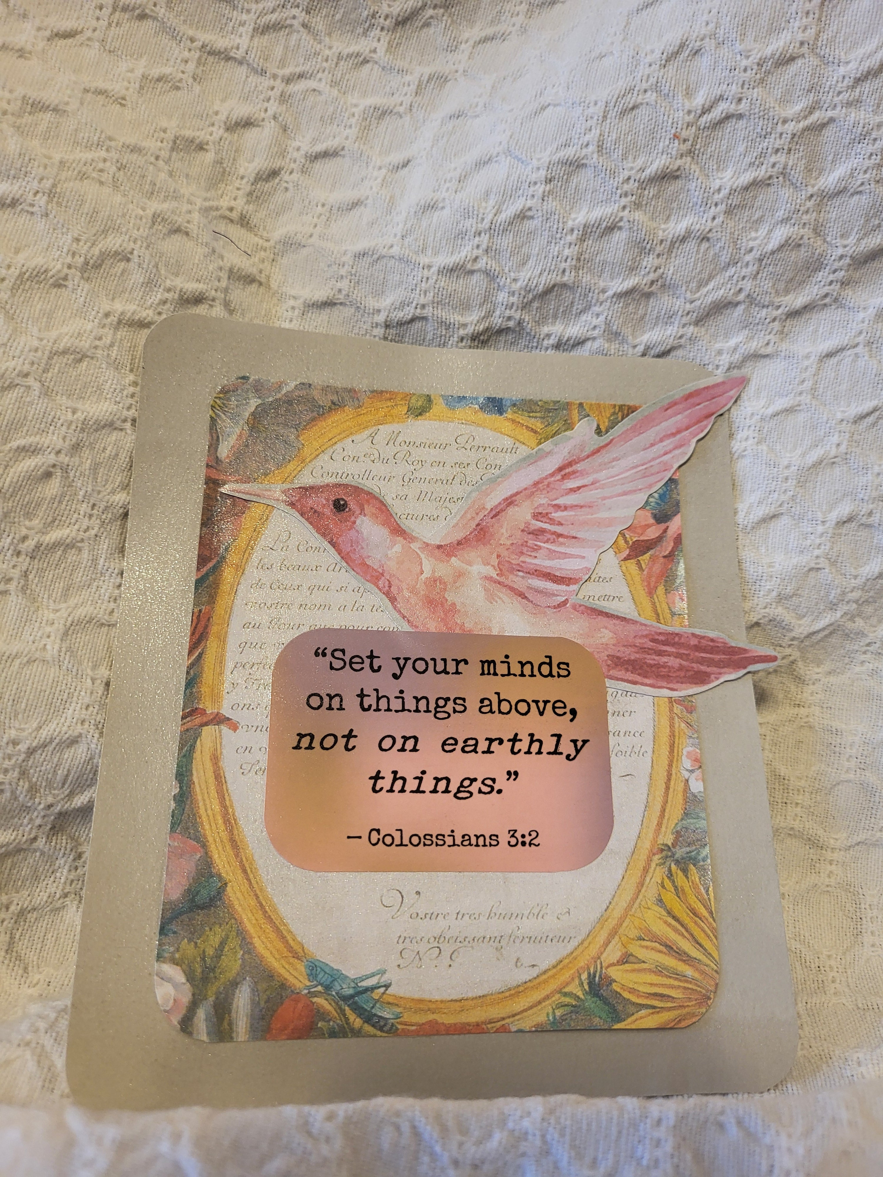 Colossians 3:2 Handmade Prayer Card — Faith-Inspired Keepsake Gift