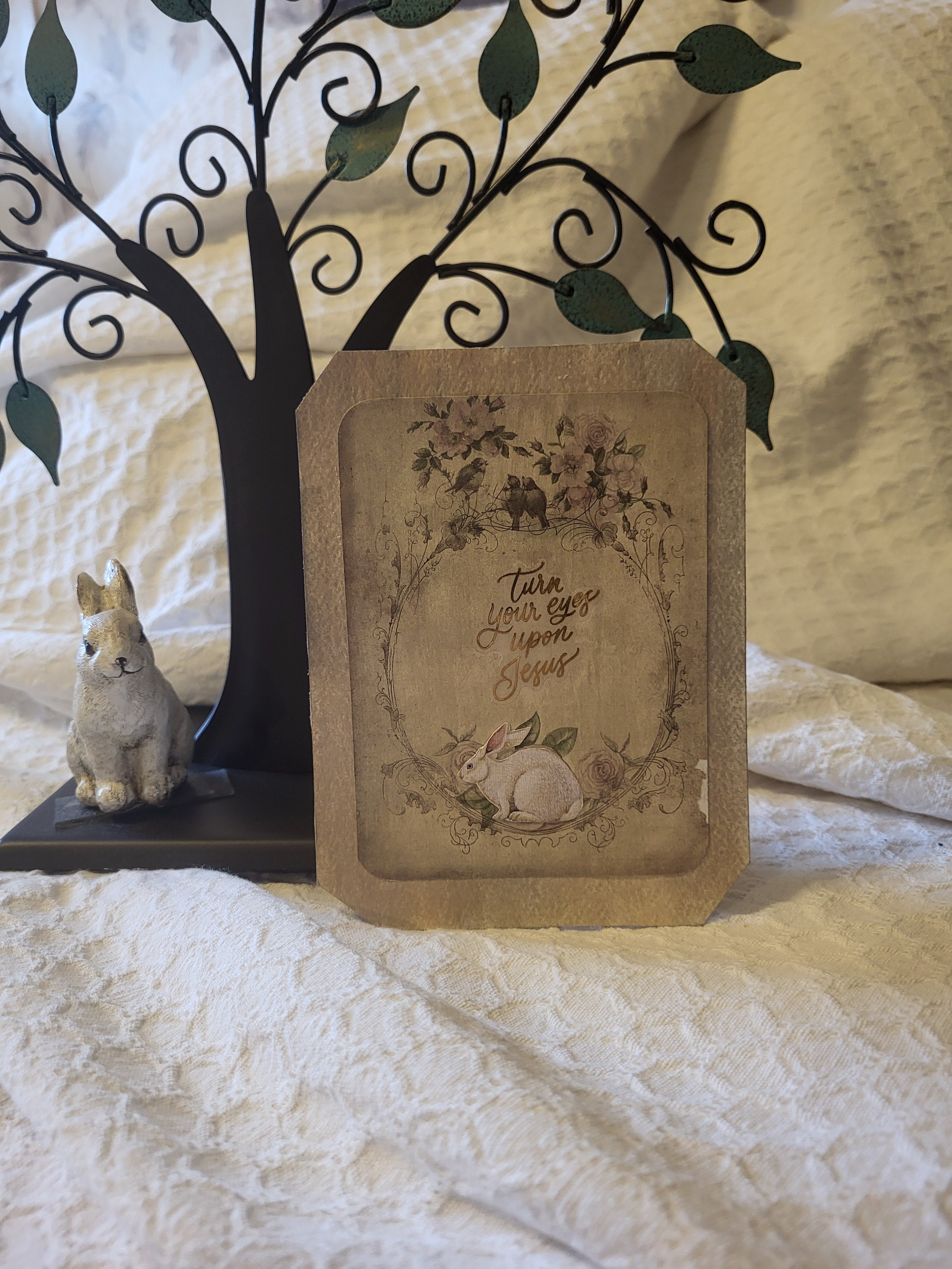 Watercolor with bunny and birds Ephemera-Turn your eyes upon Jesus