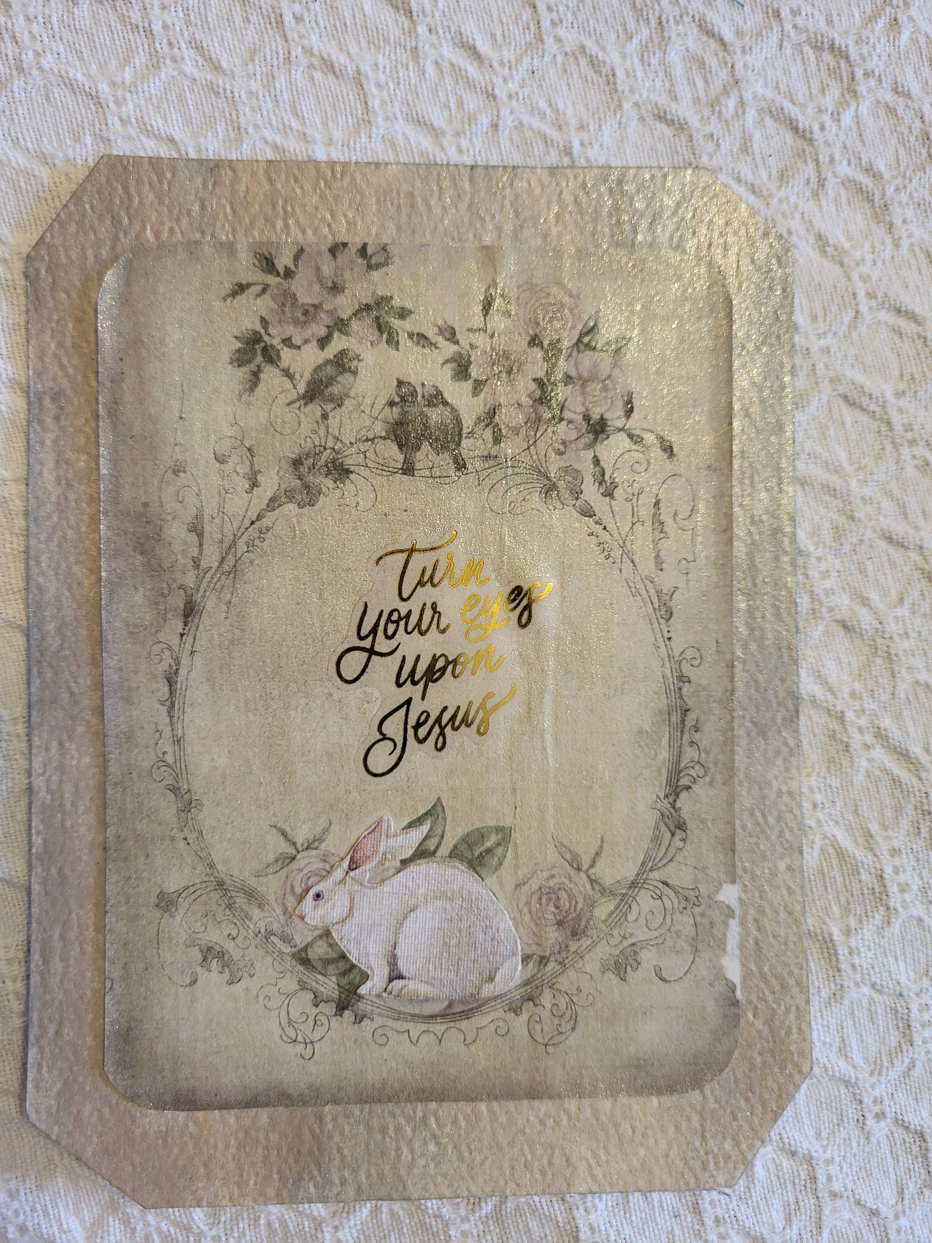 Watercolor with bunny and birds Ephemera-Turn your eyes upon Jesus