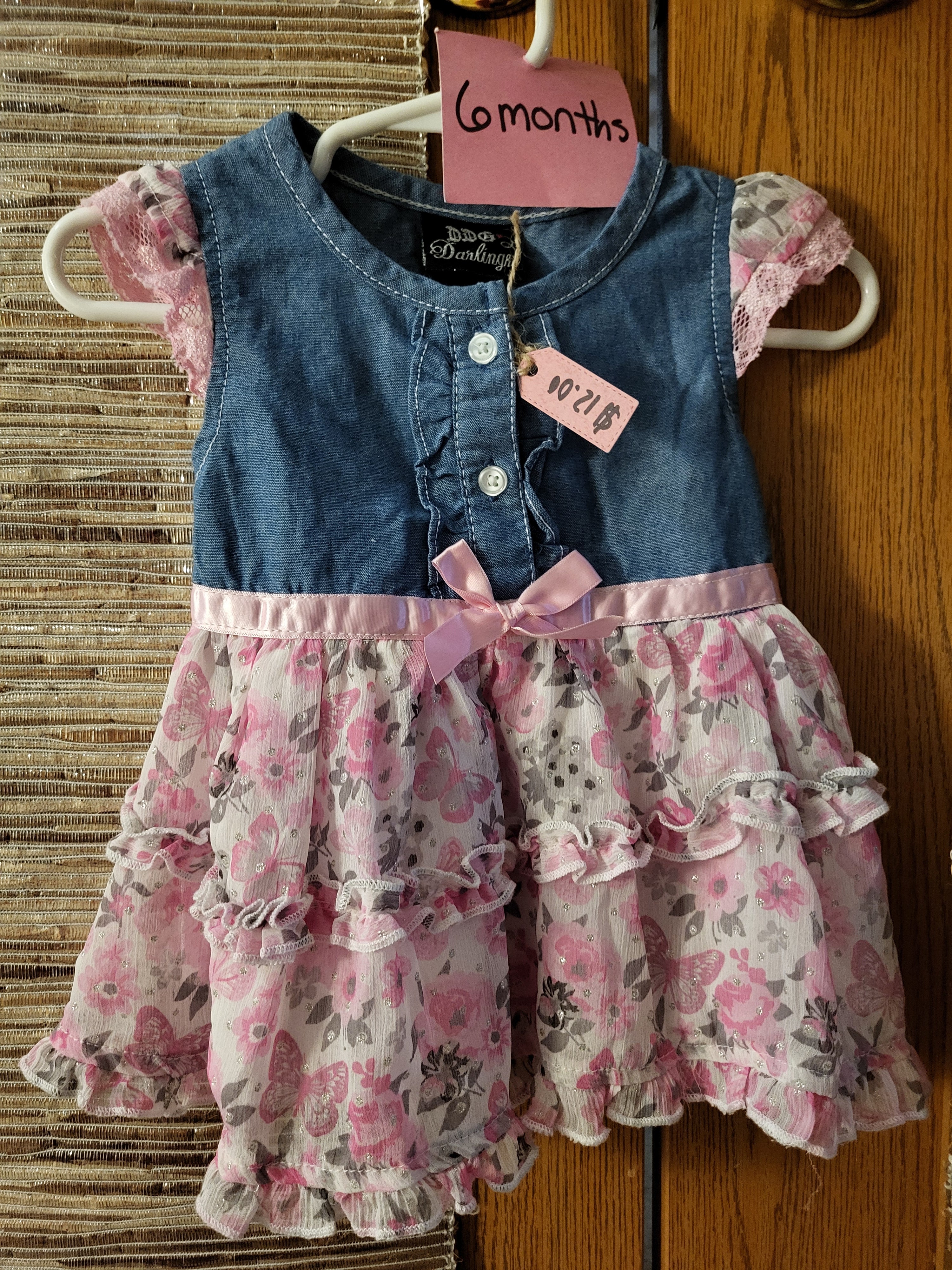 DDG Darlings Denim & Pink Floral Dress — Size 6 Months