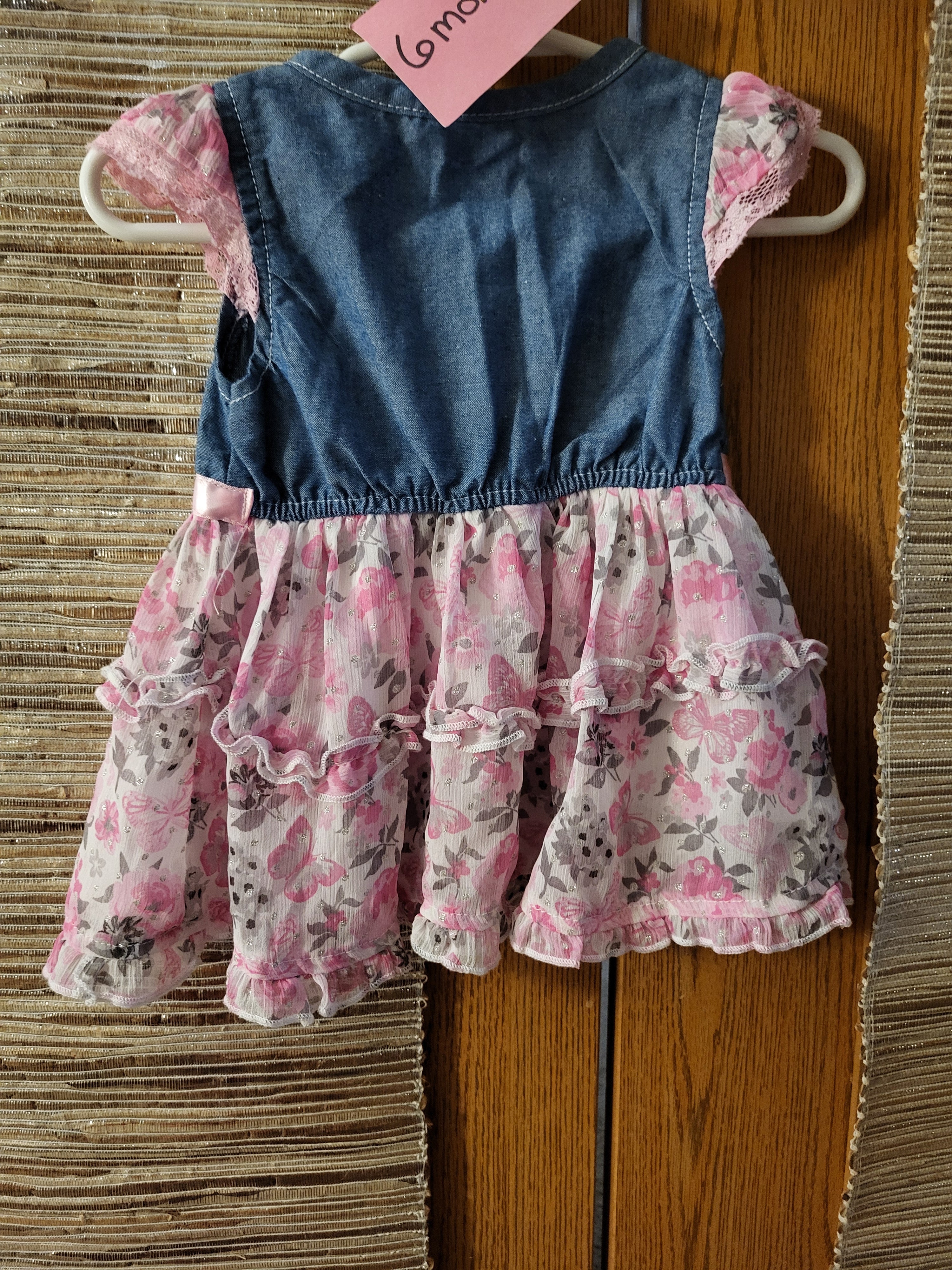 DDG Darlings Denim & Pink Floral Dress — Size 6 Months