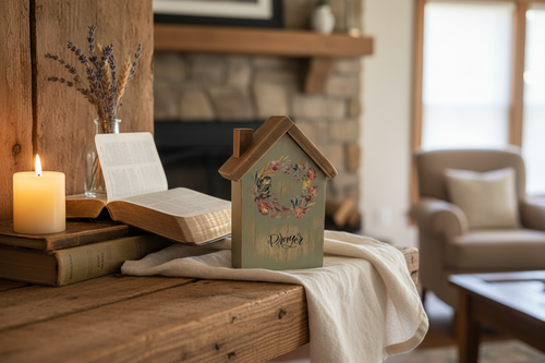 A House That Prays – Upcycled Wooden House with Prayer Decal