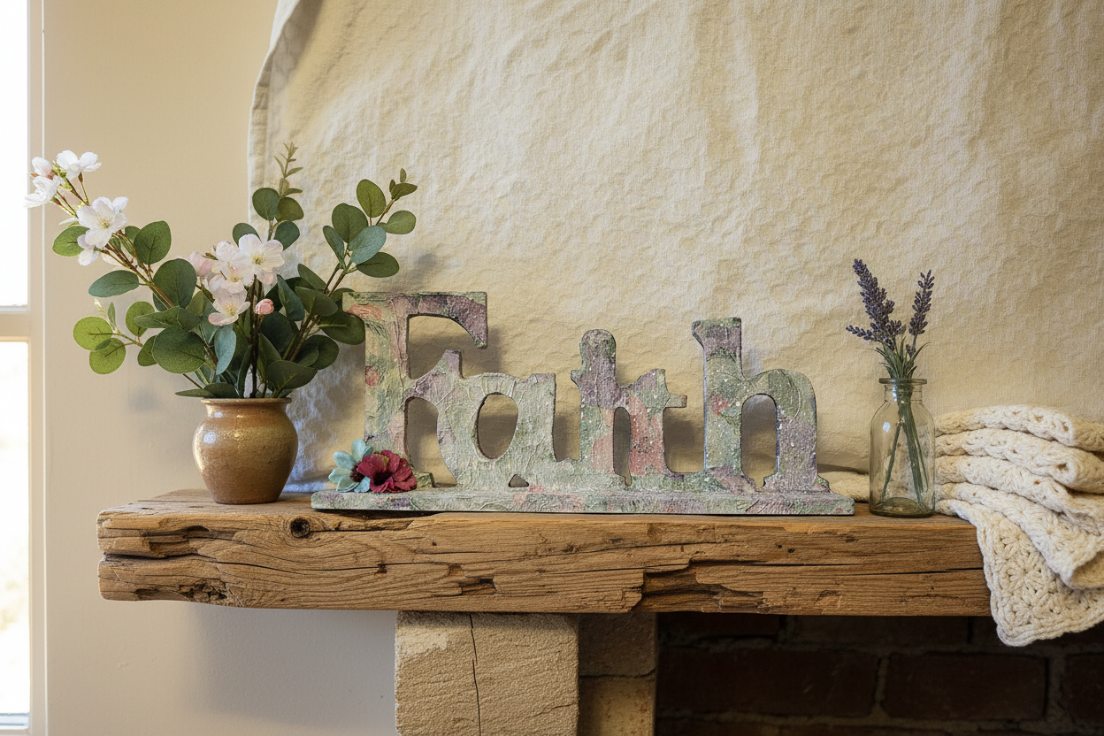 Decoupage Wooden Faith Sign in Spring Setting